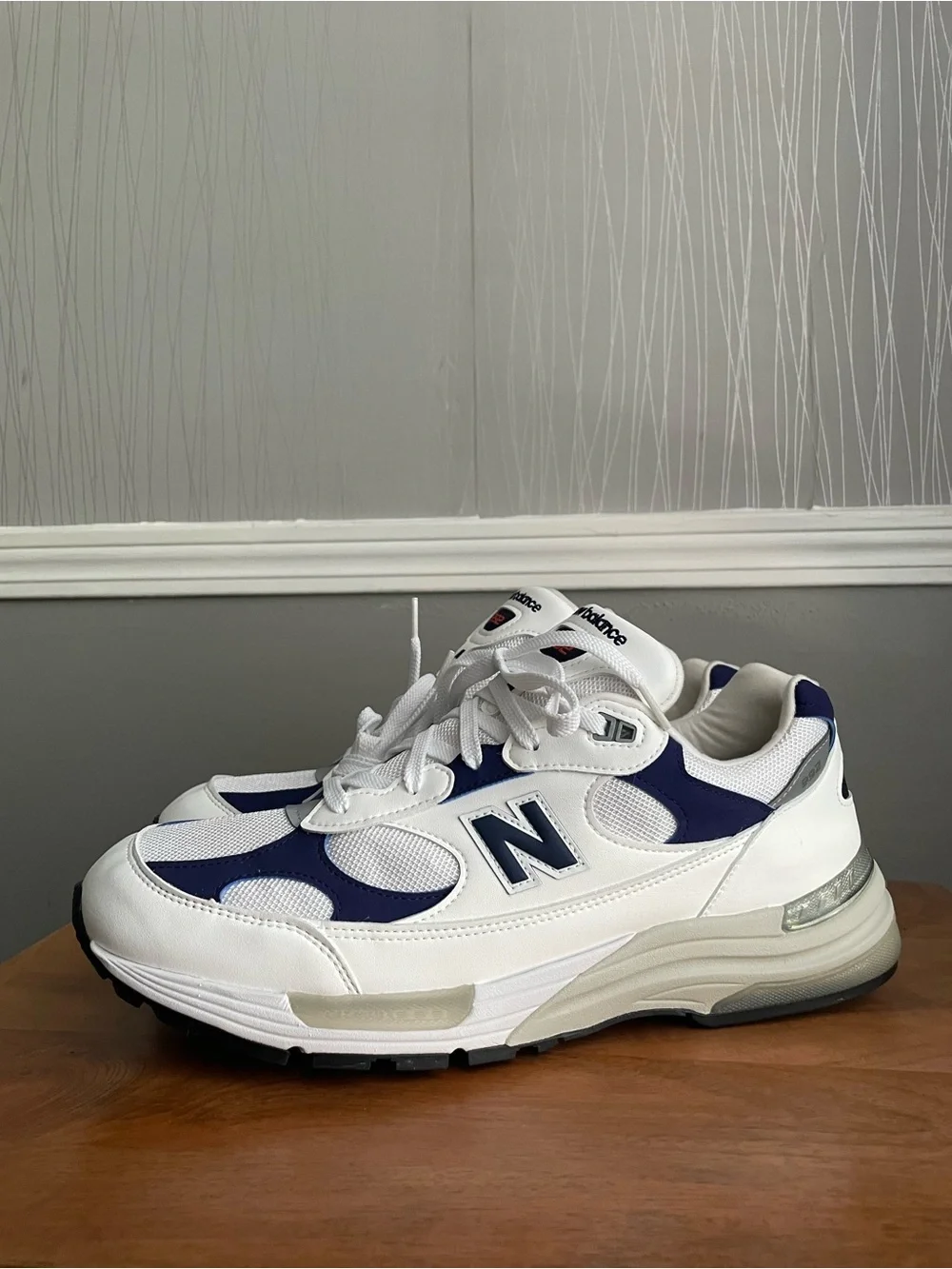 New Balance 992 Made in USA White Blue Navy Men’s Size 13 M992CA Sneakers NIB